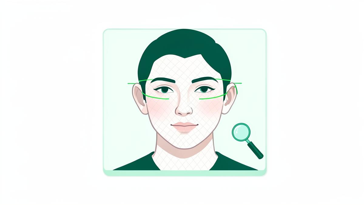 A portrait photo being analysed for signs of AI generation, with detection markers over the eyes, ears and background