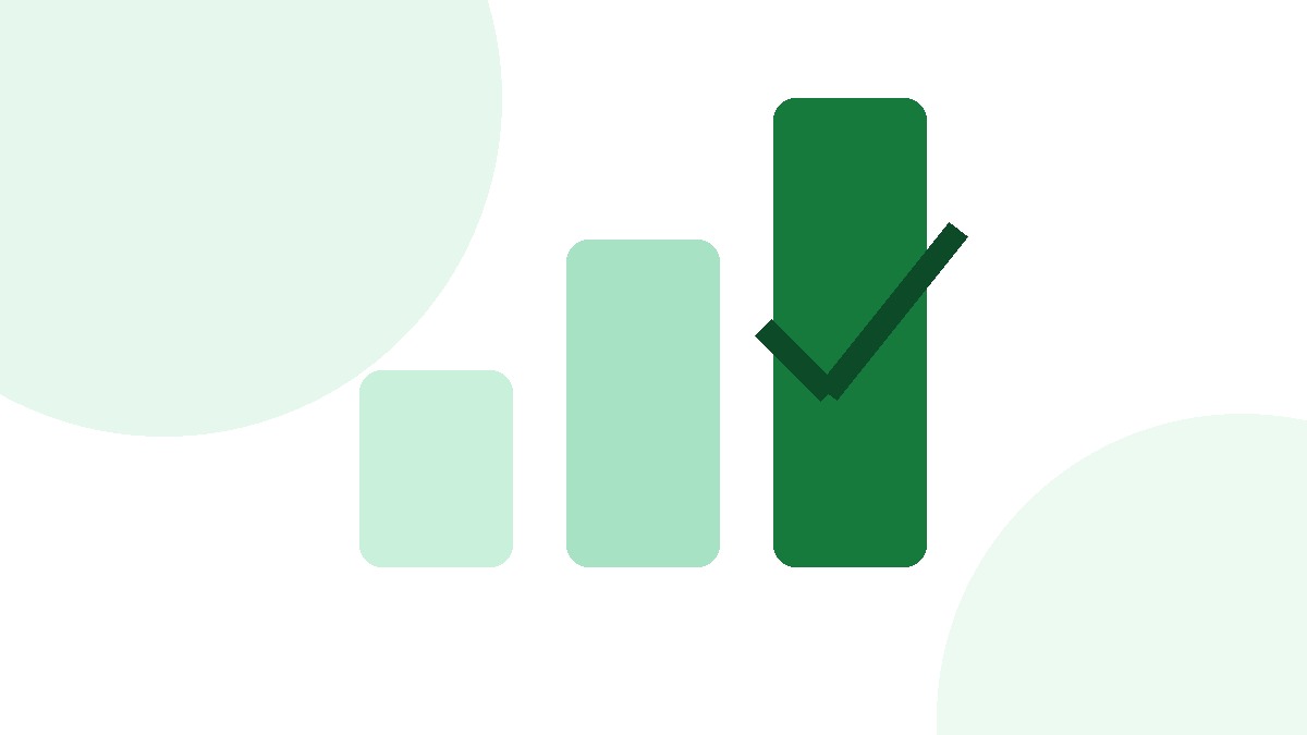 Three bars of different heights beside a check mark, representing a tool comparison