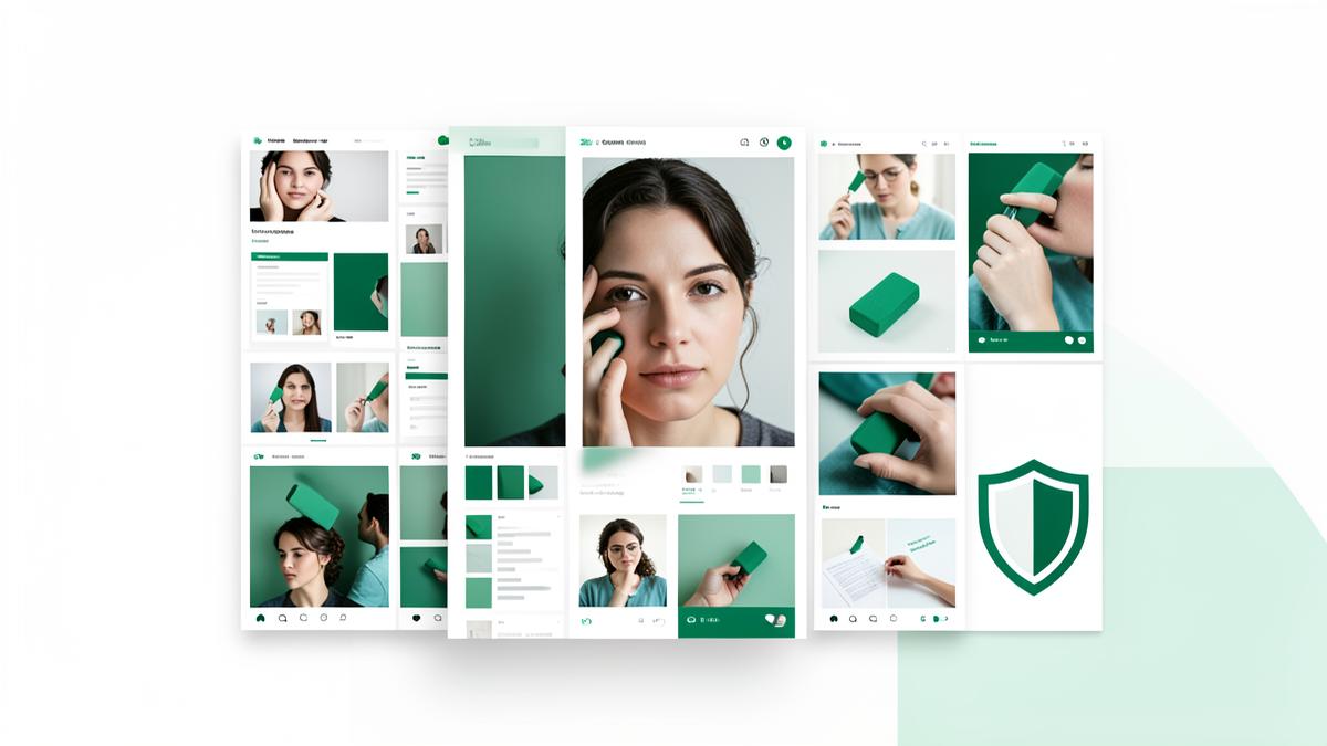 A portrait being erased from a grid of web page thumbnails next to a shield icon